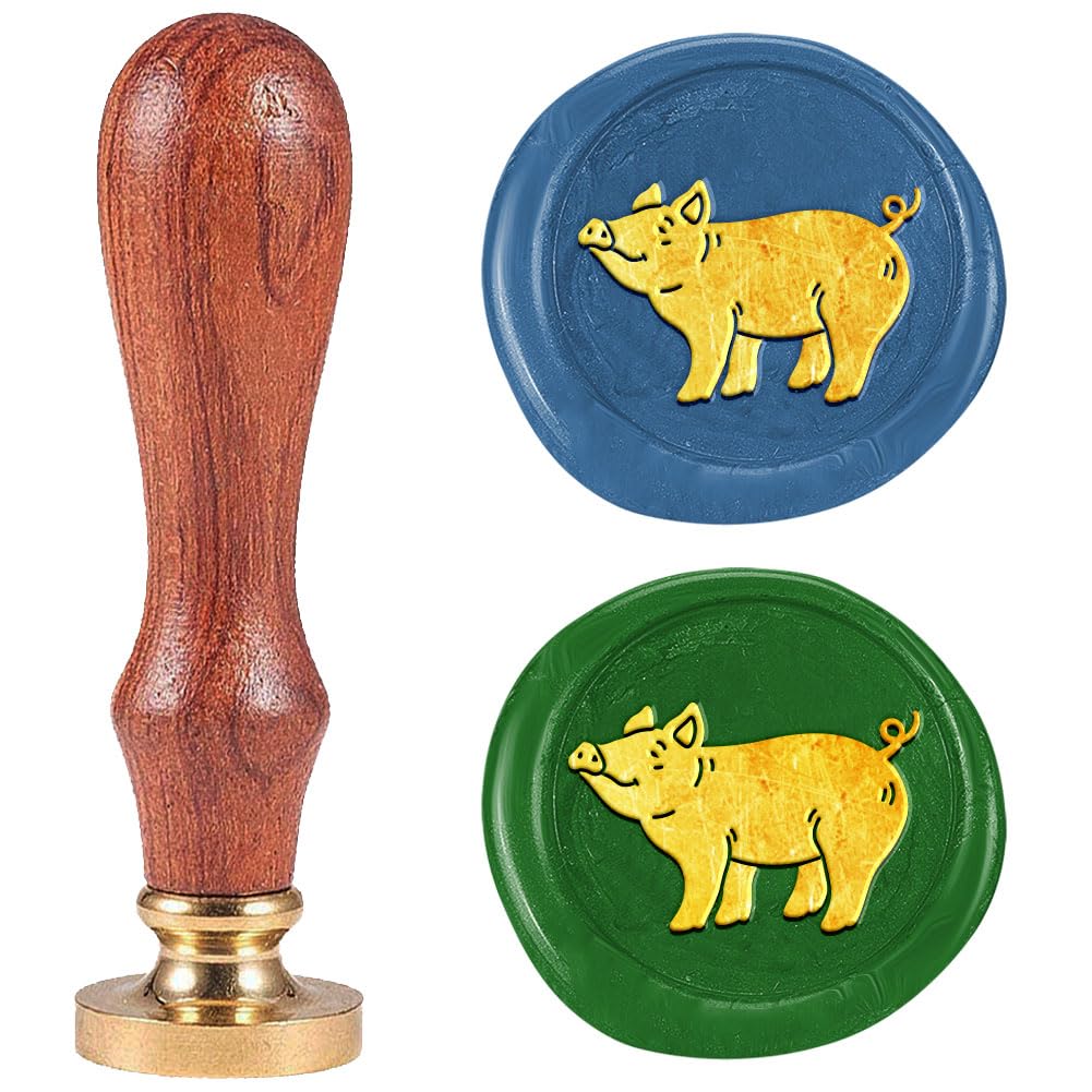 DELORIGIN Pig Wax Seal Stamp Letter Sealing Wax Stamp Embossed Seal 25mm Removable Brass Wax Seal Stamp Head With Wooden Handle for Invitation Gift Wine Package Decoration