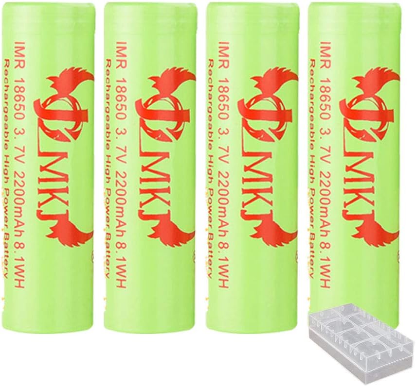 4 Pack of Green 2200mah Battery,Flat Top 12A Capacity battery for LED Flashlight