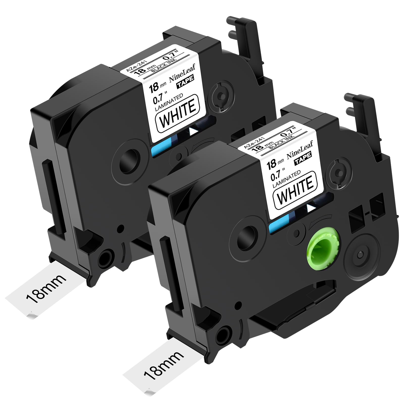 NineLeaf 2 x 18mm Compatible for Brother Label Printer Tape TZe-241 TZe241 TZ241 Black on White Laminated Label Tape for P-Touch PT9800 PT9600 PT7600 PT2730VP PT2700 PTD600 D400 PTE550WVP PTP750W