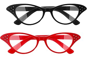 JJUNW 4Pcs Cat Eye Glasses with Rhinestones, Retro Party Costume Glasses for Halloween Cossplay Hip Hop Dress up Party Gifts