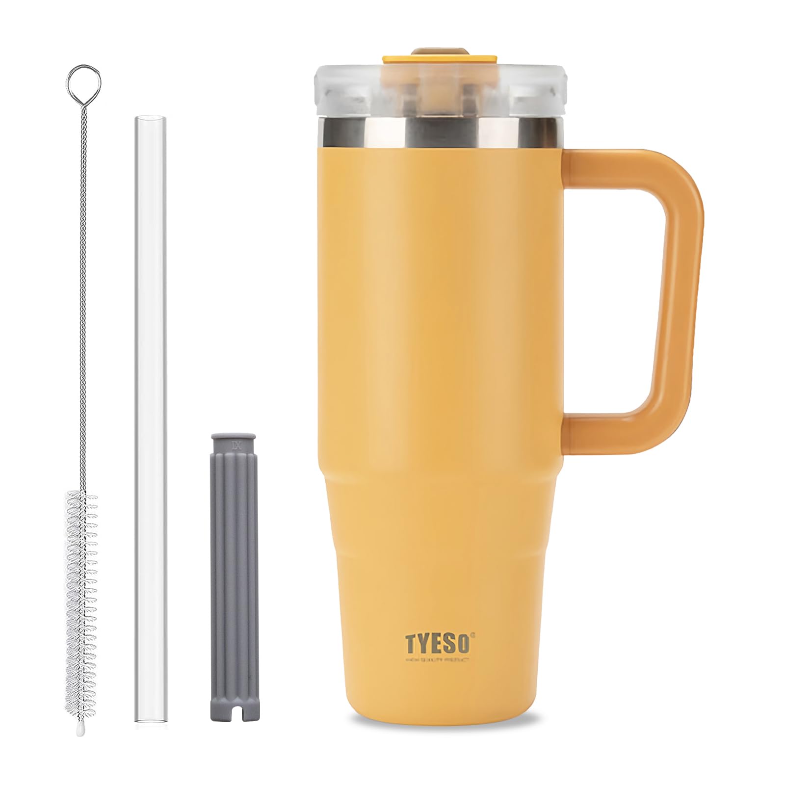 Coffee Cup Travel Mug with Handle, 30oz Tumbler with Lockable Lid, Stainless Steel Vacuum Insulated Water Bottle with Straw, Leakproof & Portable Travel Cup for Hot and Cold Drinks (Mustard Yellow)