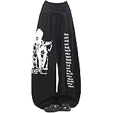 JEFQJDJ Trendy Sweatpants Women Oversized Graphic Print Grunge Pants Elastic Waist Cinched Bottom Streetwear Goth Sweatpants