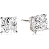 Amazon Essentials Platinum Plated Sterling Silver Cushion Cut Cubic Zirconia Stud Earrings
