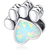 MEETCCY Dog Charm Beads 925 Sterling Silver Pink Crystal Claws Pets Dog Lovers' Birthday Charm Animal Charms For Bracelets (Animal Paw Print)