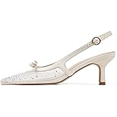 Mattiventon Slingback Heels for Women Kitten Heels Bow Ankle Strap Pointed Toe Heel Sexy Wedding Dress Party Pumps