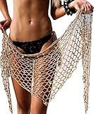 BeadChica Women Crochet Beach Cover up Fishnet Sarong Wrap With Shells Pailletes