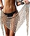 BeadChica Women Crochet Beach Cover up Fishnet Sarong Wrap With Shells Pailletes