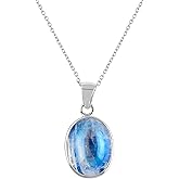 QNAVIC Natural Blue Sheen Moonstone Dainty Pendant Necklace For Women Crystal and Healing Stones, June Birthstone Jewelry Rhodium Plated 925 Sterling Silver Birthday Gifts for Her