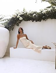 Realtix Satin Silk Backless Tube Tops Maxi Dress