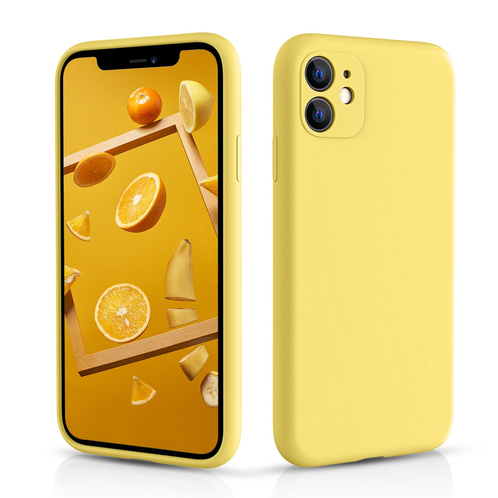 CALOOP Slim-Fit for iPhone 11 Case,Skin Soft Liquid Silicone,Sturdy Hard Frame Shockproof Cover with Anti-Scratch Microfiber Lining,Full Protection for Screen and Lens,6.1 inch(Lemon Yellow) — image 1