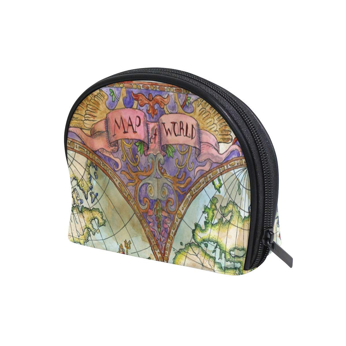 U LIFE Vintage World Map Cosmetic Bag Makeup Travel Organizer Storage Pouch Purse for Women Girls