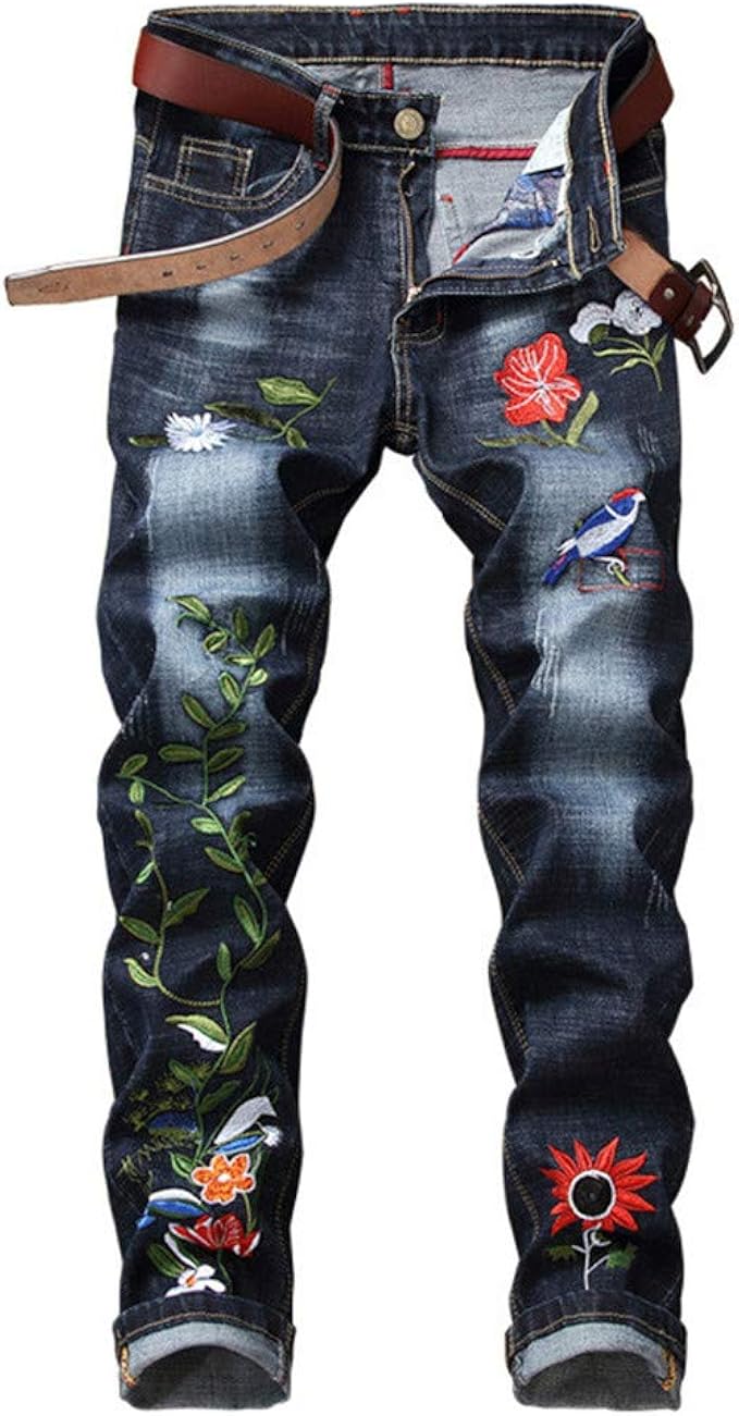 mens floral embroidered jeans