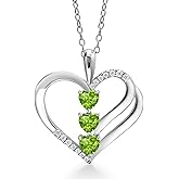 Gem Stone King 925 Sterling Silver Green Peridot and White Moissanite 3-Stone Pendant Necklace For Women (1.00 Cttw, Gemstone August Birthstone, Heart Shape 4MM, with 18 Inch Silver Chain)