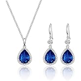GULICX Crystal Jewelry Set for Women, Teardrop Statement Necklace and Sterling Silver Dangling Earrings Set, Wedding Prom Party Jewelry for Mother Bride Bridesmaids