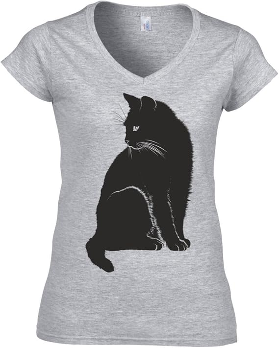 Black Beautiful cat Women's VNeck TShirt Amazon.co.uk Kitchen & Home
