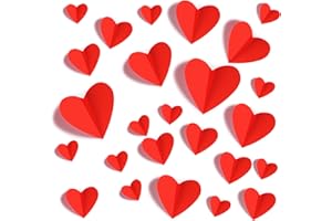 YOTNUS 60 Pcs Valentines-Day-Wall-Decorations, 3D Heart Valentine Wall Stickers, Waterproof Wall Decals, for Wedding Anniversary Party Bedroom Home Office School Decor, 4 Different Sizes Red