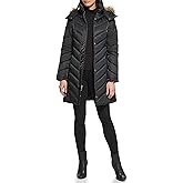 Kenneth Cole Women's Heavyweight 3/4 Puffer With Faux Fur Trimmed Hood