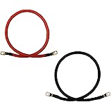 2 AWG Gauge Red + Black Pure Copper Battery Inverter Cables Solar, RV, Car, Boat 12 in 5/16 in Lugs