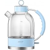 ASCOT Electric Kettle, Glass Electric Tea Kettle Gifts for Men/Women/Family 1.5L 1500W Borosilicate Glass Tea Heater, with Auto Shut-Off and Boil-Dry (Light Blue)