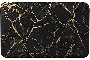 Sovvin Black Gold Marble Texture Bath Mat, Non-Slip Microfiber Rug, Soft Absorbent Kitchen Door Mat for Bathroom,Bedroom, 20x