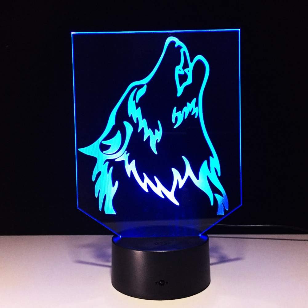 OUPDJ 3D Night Light Novelty Wolf 3D Lamp Night Light Power Bank USB LED Lamparas Wireless Table Desk Home Lamp 7 Color Change