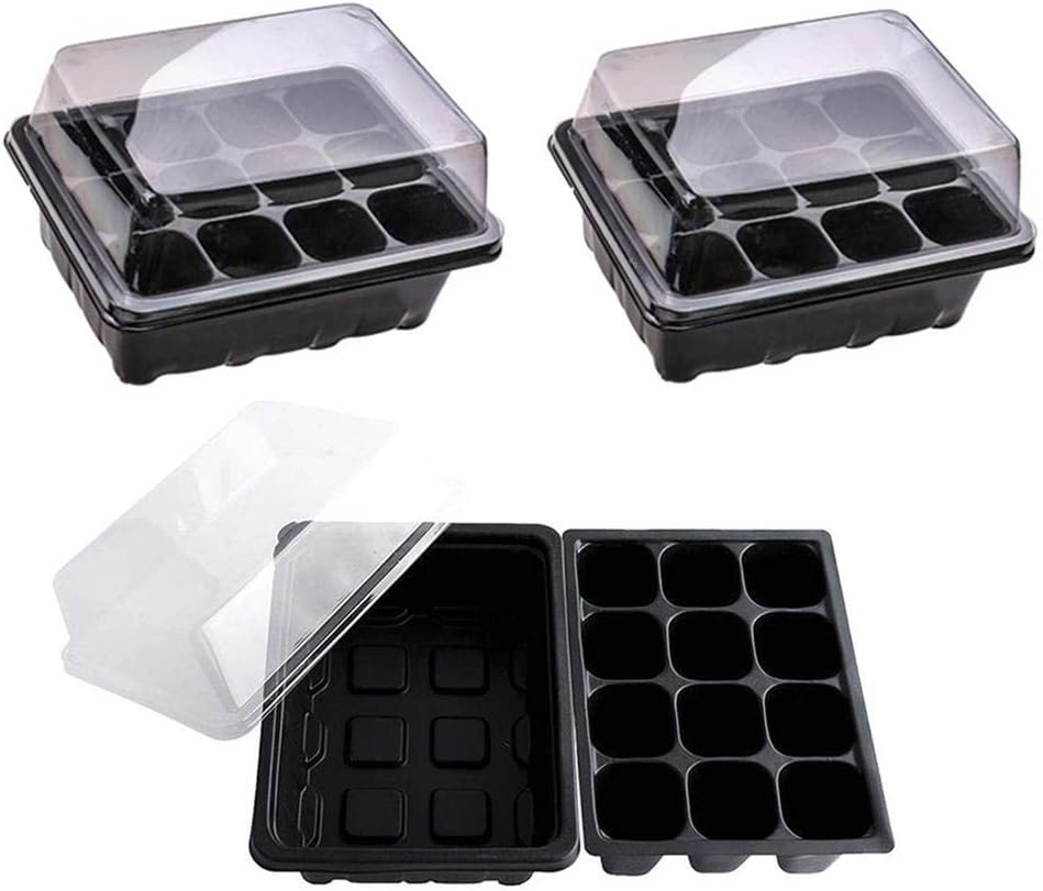 WarmShine 3 Pack, 36 Cells, Seedling Starter Trays Seed Starter Peat Pots Plant Flower Grow Starting Germination Kit Seeds Grow Box Case with Humidity Dome and Base, Black