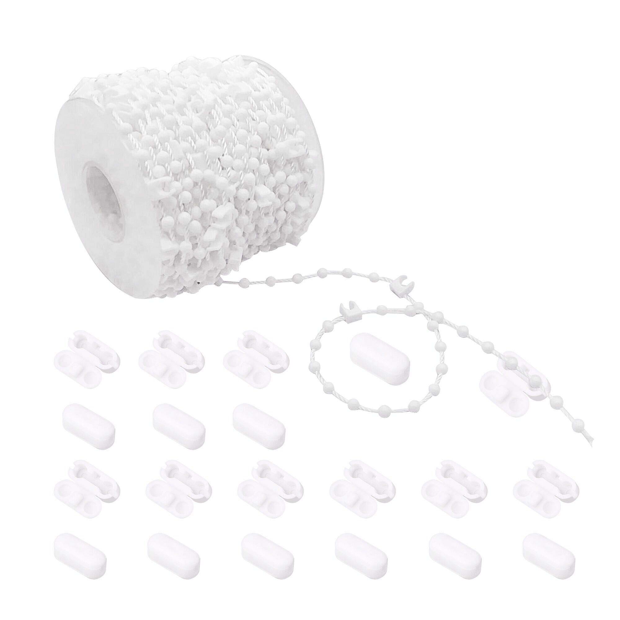 LucyStudio Vertical Blinds Bottom Chain 20m White Beaded Bottom Chain 200 Clips with 20pcs Plastic Chain Connectors Spares for 89 mm Slats