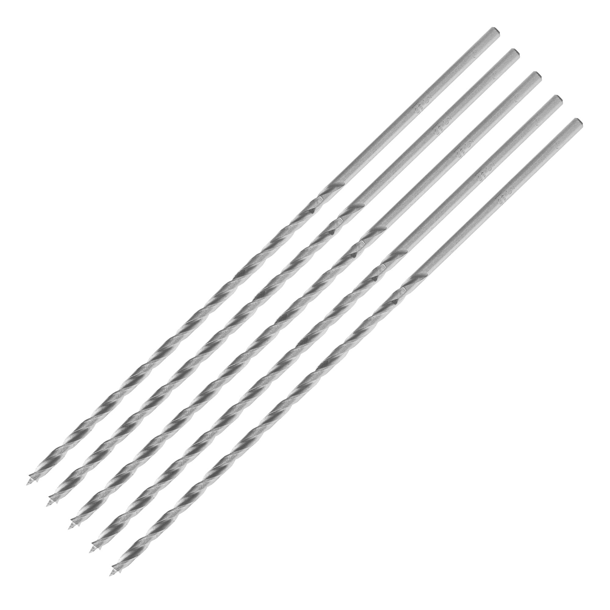 ENT 50403 Wood Twist Drill Ø 3 mm in Pack of 5, Extra Long 150mm, with Centre Point and pre-Cutter, D 3 x NL 100 x GL 150mm, Cylindrical Shank, High-Speed Steel