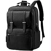 CYLYWJD Business Men and Women PU Leather Backpack 15.6inch Laptop Waterproof Backpack Travel Commuter Lightweight schoolbag (Black backpack4,Large)