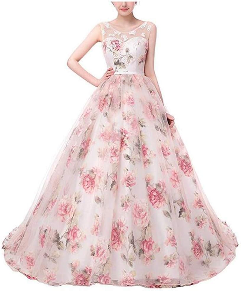 FWVR Floral Print Evening Dresses for Women Formal Long Prom Wedding Party Gowns