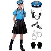 VEXOOM Police Costume for Girls,Police Officer Costume for kids Halloween Costumes for Girl,Cop Outfit Uniform for Girls