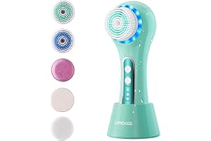 UMICKOO Face Scrubber Exfoliator,Facial Cleansing Brush Rechargeable IPX7 Waterproof with 5 Brush Heads,Electric Face Spin Brush for Exfoliating, Massaging and Deep Cleansing (Mint Green)
