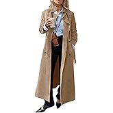 Tankaneo Womens Long Trench Coat Fall Faux Suede Jackets Double Breasted Lapel Pea Coat with Belt