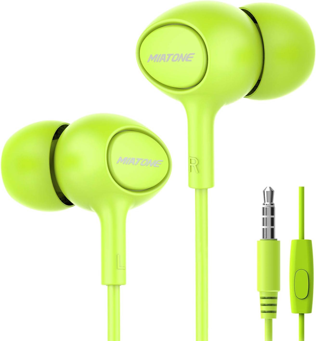Earbuds, MIATONE Wired in- Ear Earbuds with Microphone, Dynamic Crystal Clear Sound Ergonomic Ear Buds Earphones Headphones for iPhone. iPad, Android, BlackBerry - Green
