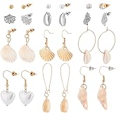 PH PandaHall 12 Styles Shell Earrings, Seashells Hoop Earrings Summer Beach Bohemian Earring Conch Dangle Earring Boho Pearl Stud for Women Halloween Hawaiian Holiday