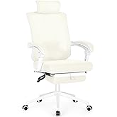 Misolant Ergonomic Office Chair with Footrest, Ergonomic Desk Chair with Adjustable 2D Lumbar Support, High Back Computer Chairs with Adjustable Headrest, Beige Comfortable Executive Office Chair