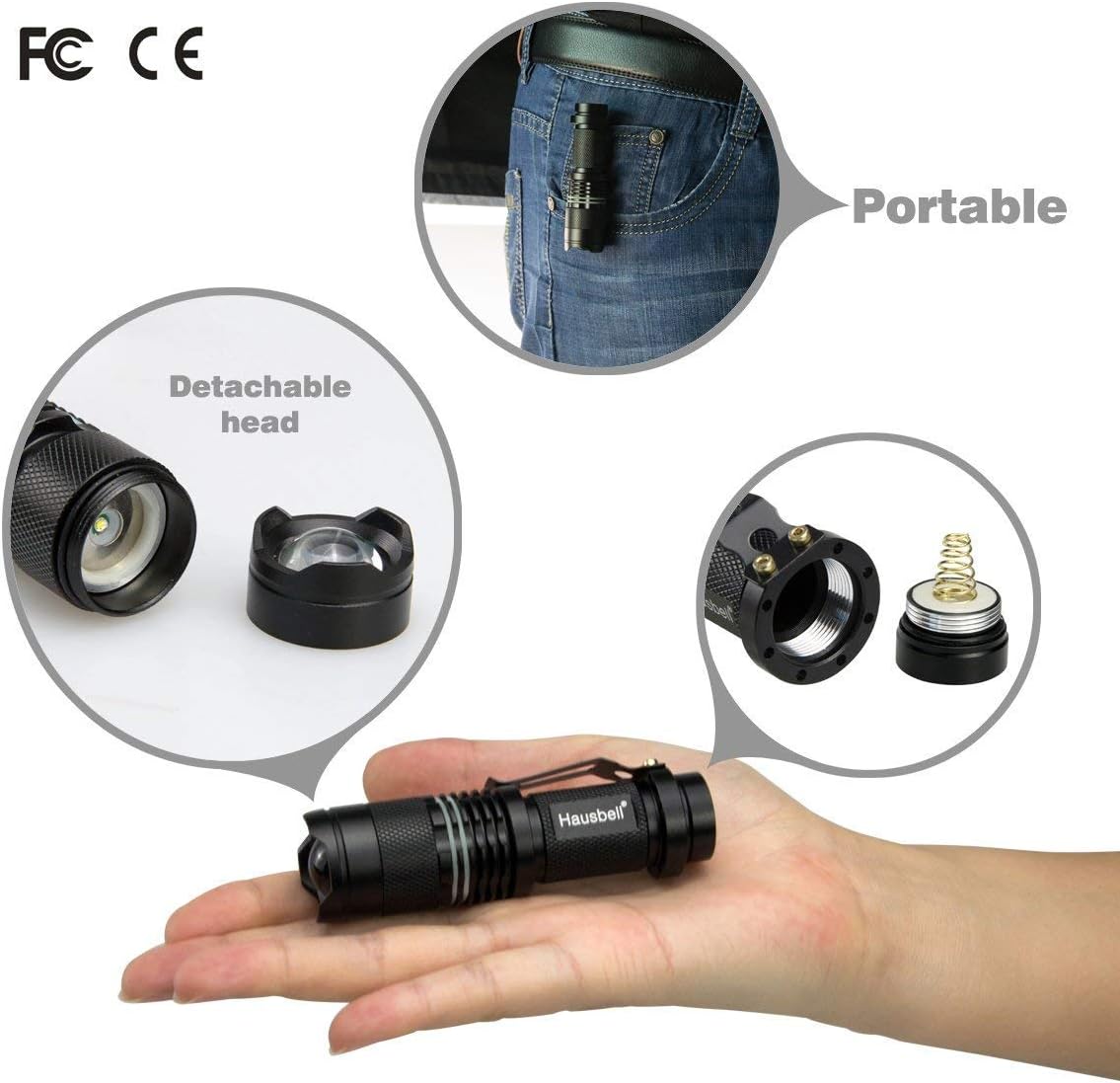 HAUSBELL Flashlights, Handheld Flashlights, 7W Mini LED Flashlights, Tactical Flashlights, Zoomable, High Lumen, Water Resistant, 3 Light Modes for Kids, Camping, Hiking (2 Pack) - Basic Handheld Flashlights - 