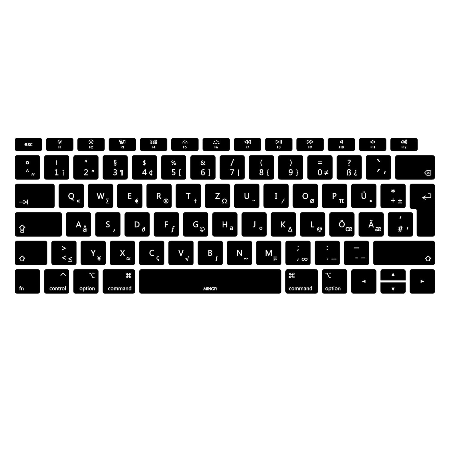 MiNGFi Silicone German QWERTZ Keyboard Cover for MacBook Air 13" (A1932, 2018–2019) EU/ISO Layout - Black