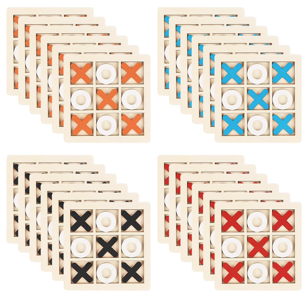 Ainiv 24 Pack Wooden Noughts and Crosses Game, Tic Tac Toe Game, XO Chess Board Game, Classic Board Games, for Kids and Adults, Birthday Party Favors Family Activities