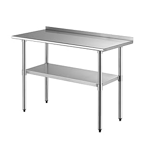 Nurxiovo 48"x24" Workbench Industrial Restaurant Food Preparation Stainless Steel NSF Commercial Kitchen Prep Work Table Heavy Duty Garage Worktable Worktops Sandwich Top with Backsplash