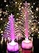 LED Fiber Optic Christmas White Tabletop Tree Set of 2 Color Changing Holiday Decoration