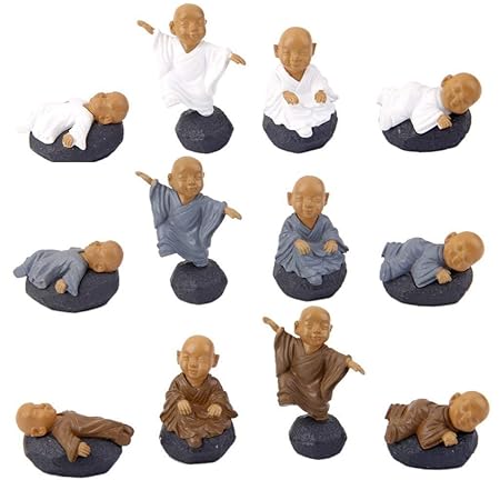 Electomania 12x Miniature PVC Meditation Monk Micro Landscape Bonsai Dollhouse Decor ?Multicolor?