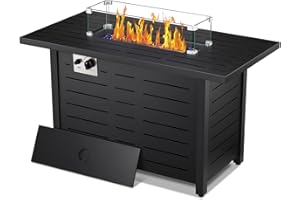 Havato 43'' Propane Fire Pit Table,50,000 BTU Outdoor Fireplace for Outside Backyard Garden, Auto-Ignition,with Glass Wind Guard,Protective Cover,Glass Stones