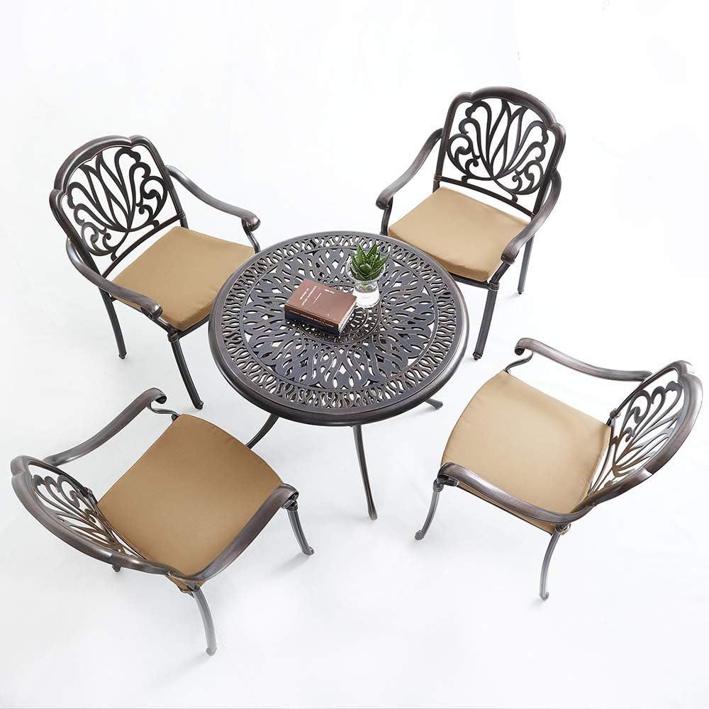 Amazon Com Xica Outdoor Furniture Patio Dining Table Chair Sets 5 Piece Cast Aluminum Garden Furniture With Cushions Chairs Umbrella Hole Bronze Garden Outdoor