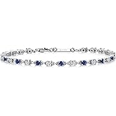 Gem Stone King Blue Created Sapphire and White Moissanite Tennis Bracelet for Women in 925 Sterling Silver | 1.76 Cttw | Round 2.5MM | Gemstone September Birthstone | 7 Inch