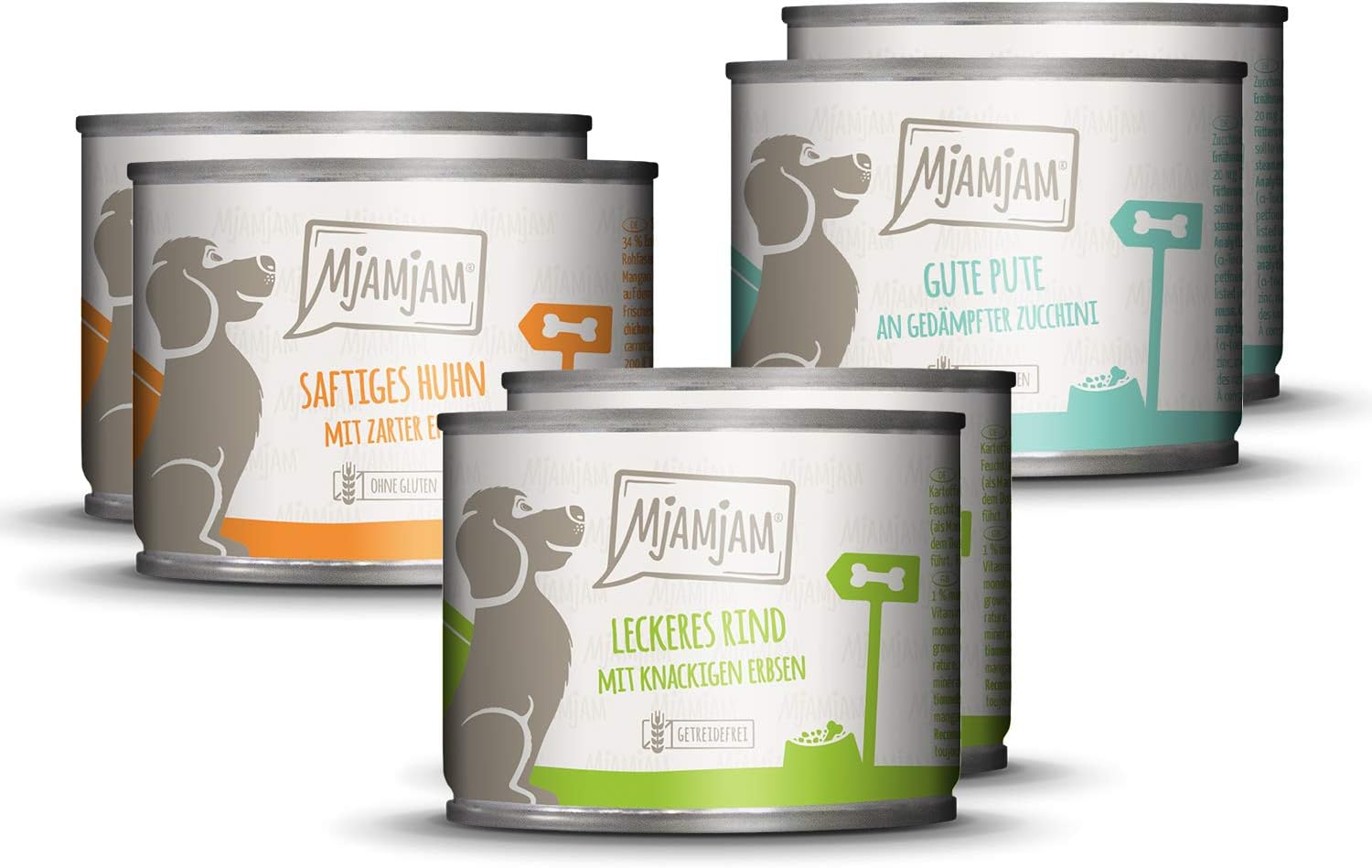 MjAMjAM Natural Wet Dog Food, Mix Pack 1 with Chicken and Duck, Beef, Turkey, 6 x 200g