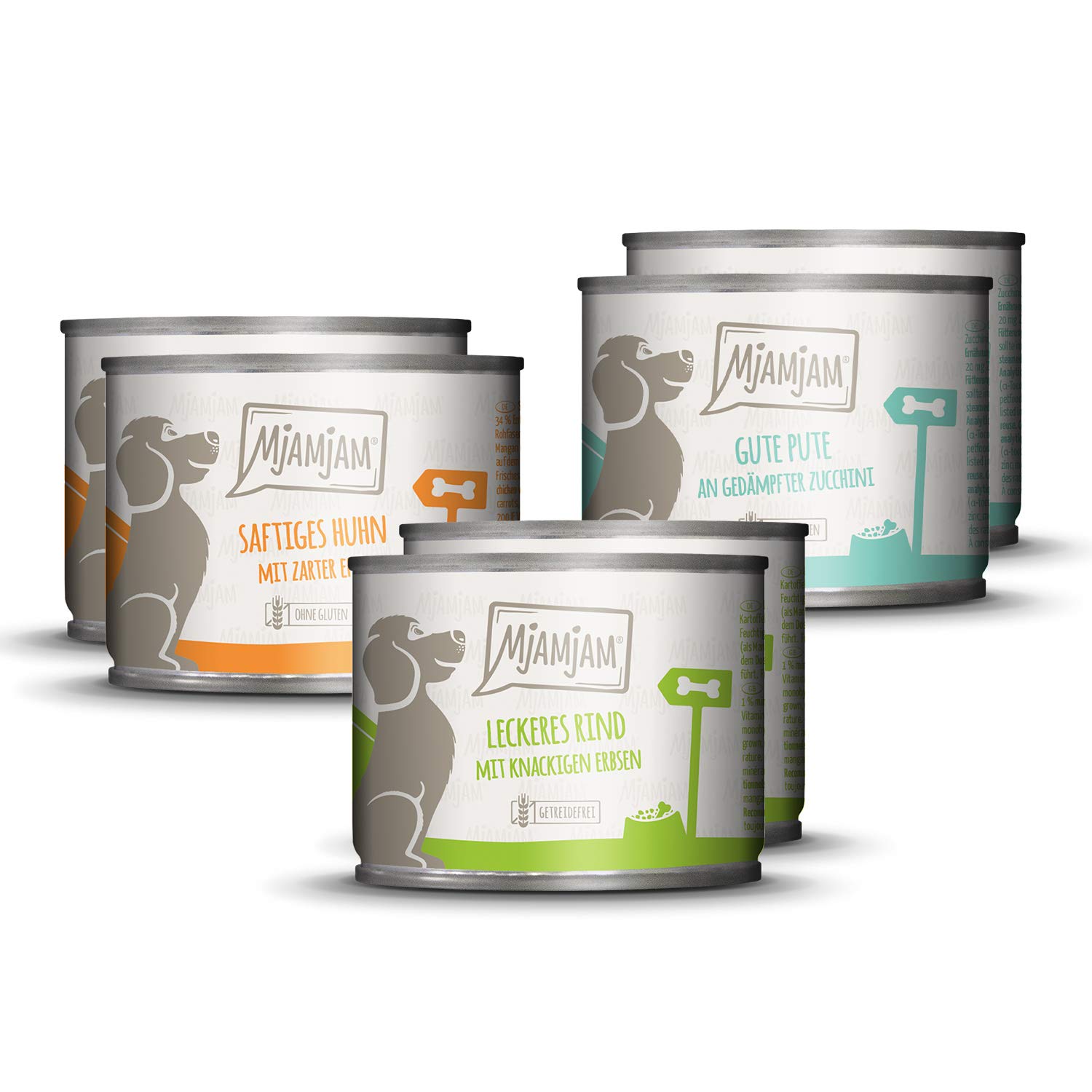 MjAMjAM - premium wet food for dogs - Mixpaket I - chicken & duck, beef, turkey, pack of 6 (6 x 200 g), natural with extra meat — image 1