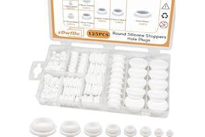 zDwfDc 125PCS 8 Sizes White Rubber Plug Silicone Plugs for Round Holes, 1" 3/4" 5/8" 1/2" 3/8" 5/16" 1/4" 1/5" Round Hole Plugs Snap Locking, Used for Furniture DD028-w