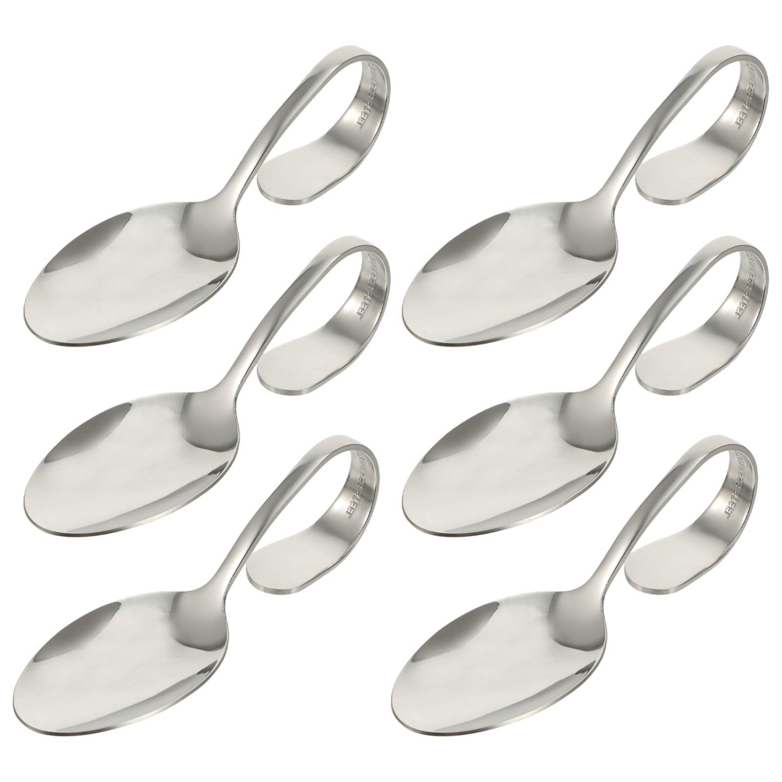 6pcs Curved Handle Spoons Stainless Steel Appetizer Canape Serving Coffee Stir Espresso Dessert Spoons Table Spoons Cream Spoons Drawing Soup Spoon