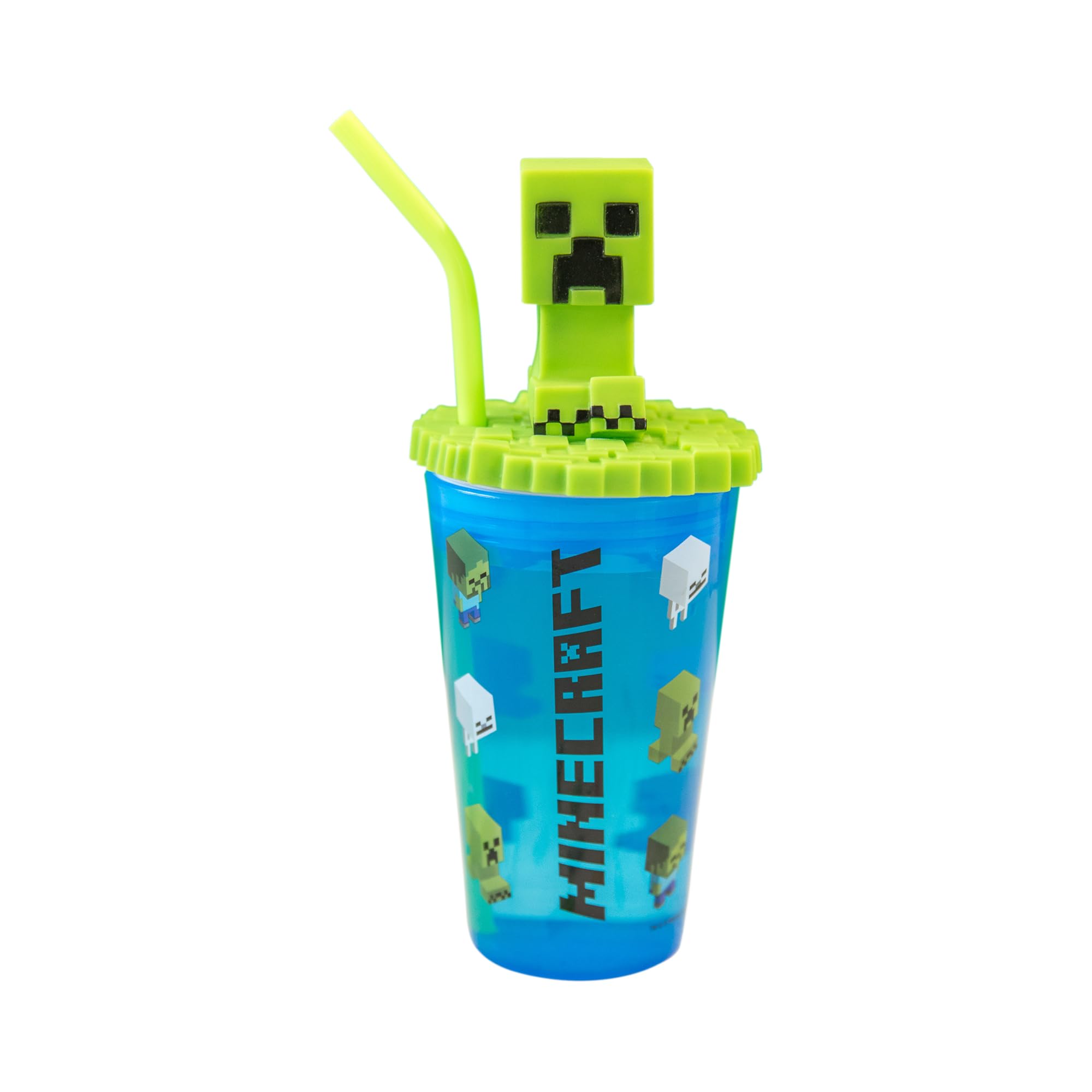 Minecraft 3D Creeper Heads Sipper Drinks Cup | Eco Freindly BPA-Free Plastic School Water Sipper with Removable Straw Gift for Minecraft Fan & Collector | Officially Licensed Merchandise